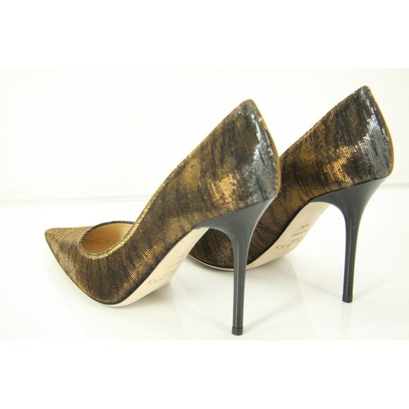 Jimmy Choo Black Striped Glitter Abel Pointy Toe Heels Pumps Size 38.5 NIB